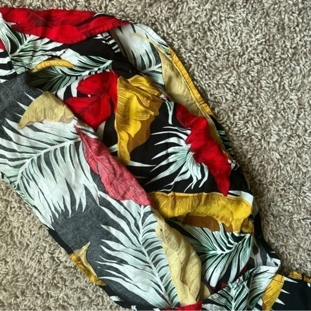 Blue B Tropical Palm Print Bandeau Crop Top & Wide Leg Palazzo Pants Set Medium